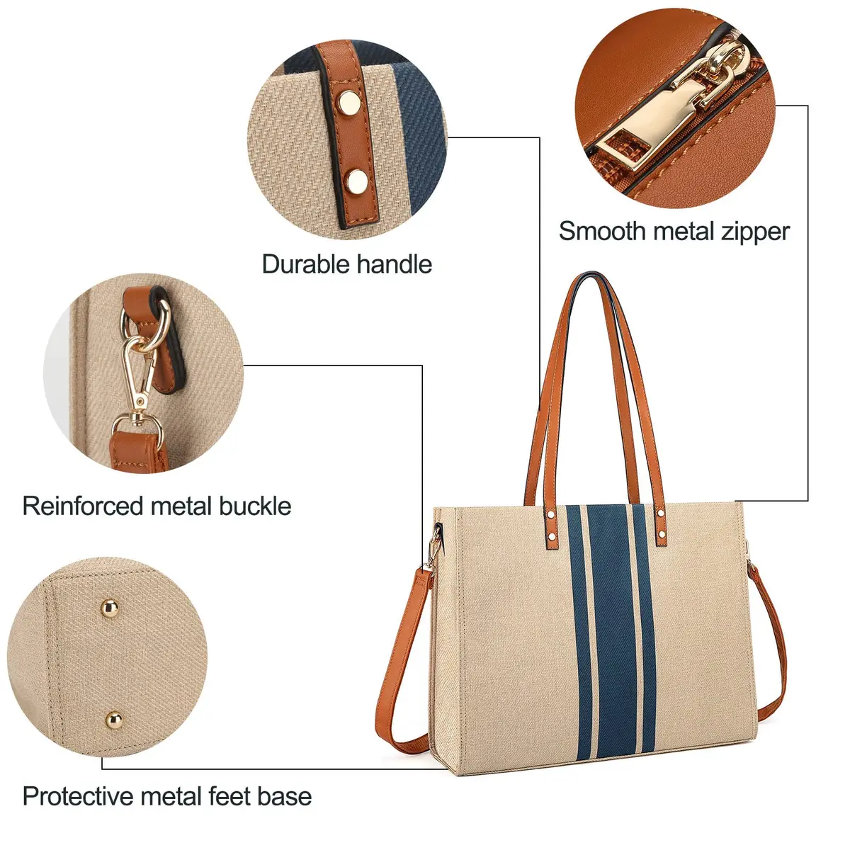 BOLOSTA Laptop Tote Bag for Women Fits 15.6 Inch | Stylish Canvas Work Tote for Travel & Daily Use - view 5