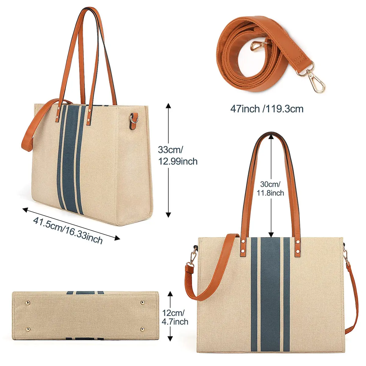 BOLOSTA Laptop Tote Bag for Women Fits 15.6 Inch | Stylish Canvas Work Tote for Travel & Daily Use - view 6