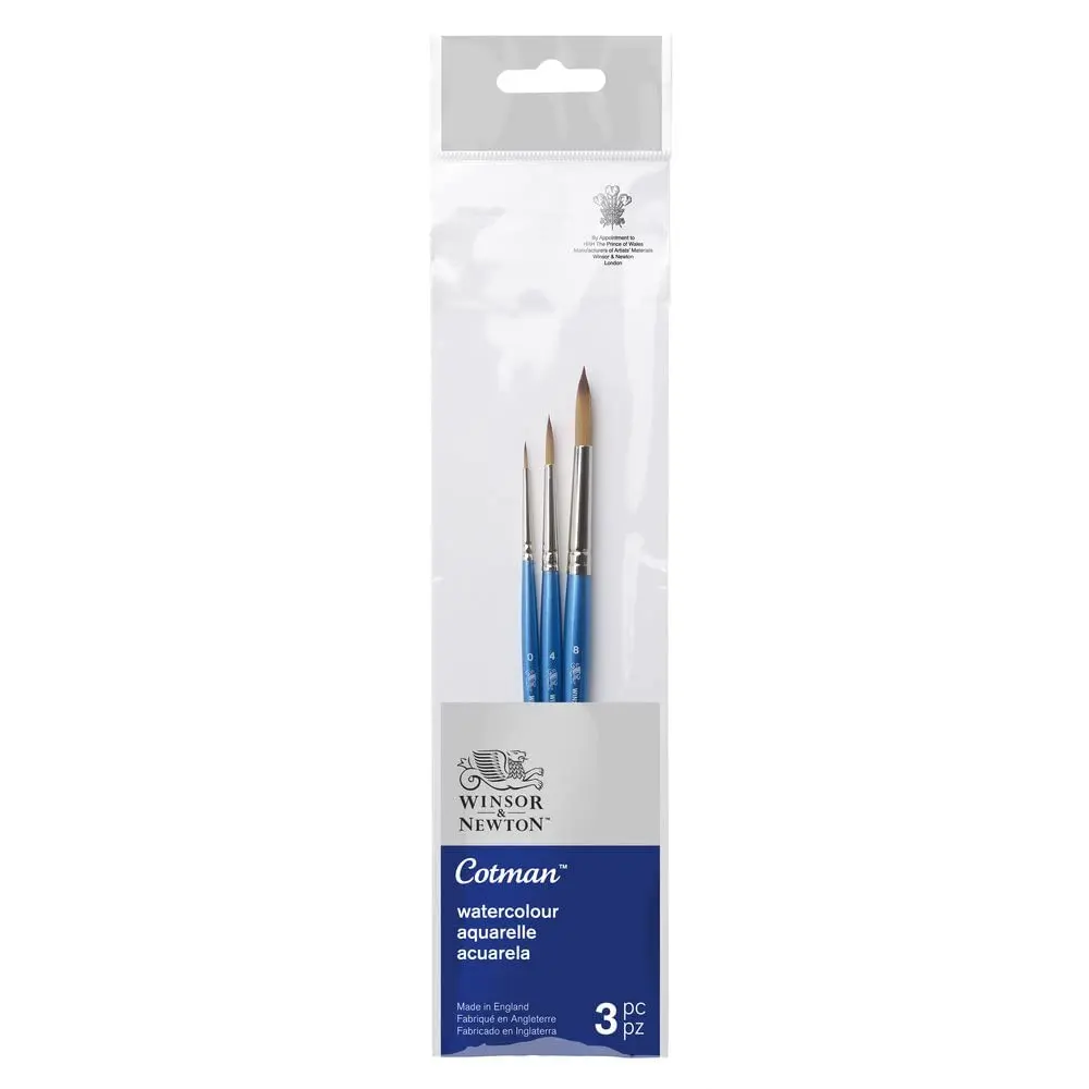 Winsor & Newton Cotman Watercolour Brush Pack, Short Handle, 3 pack, #2 | Synthetic, Durable, Easy to Clean - main product image