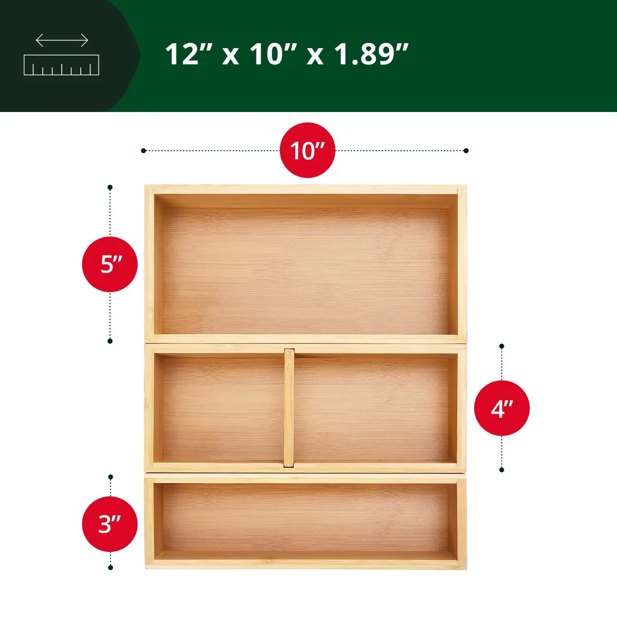ROYAL CRAFT WOOD Luxury Bamboo Drawer Organizer Storage Box, Bin Set - Multi-Use Drawer Organizer for Kitchen, Bathroom, Office Desk, Makeup, Jewelry (3 Boxes) - view 2