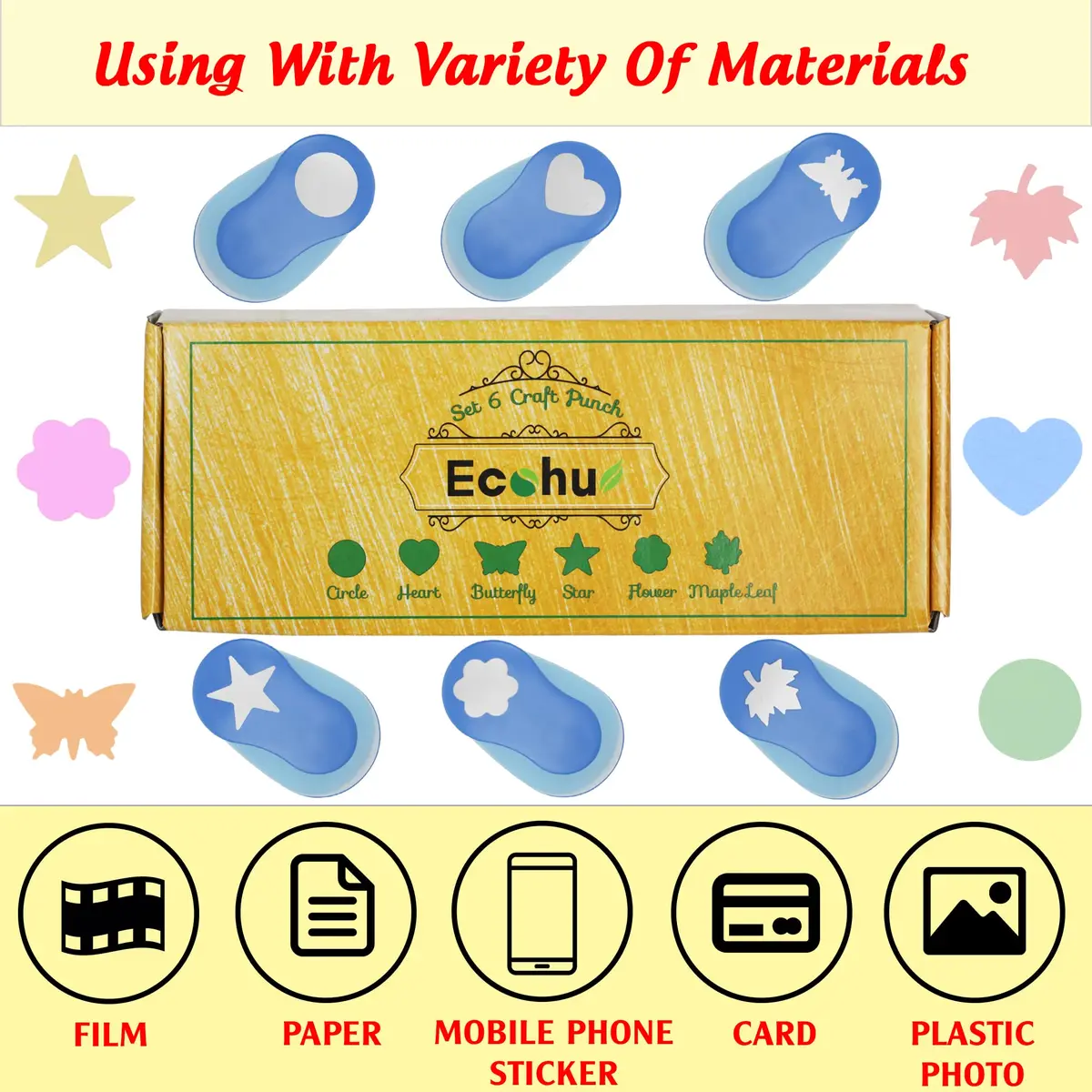 ECOHU Set of 6 Craft Hole Punches 1-inch Shapes | DIY Paper Crafting Tool - view 3