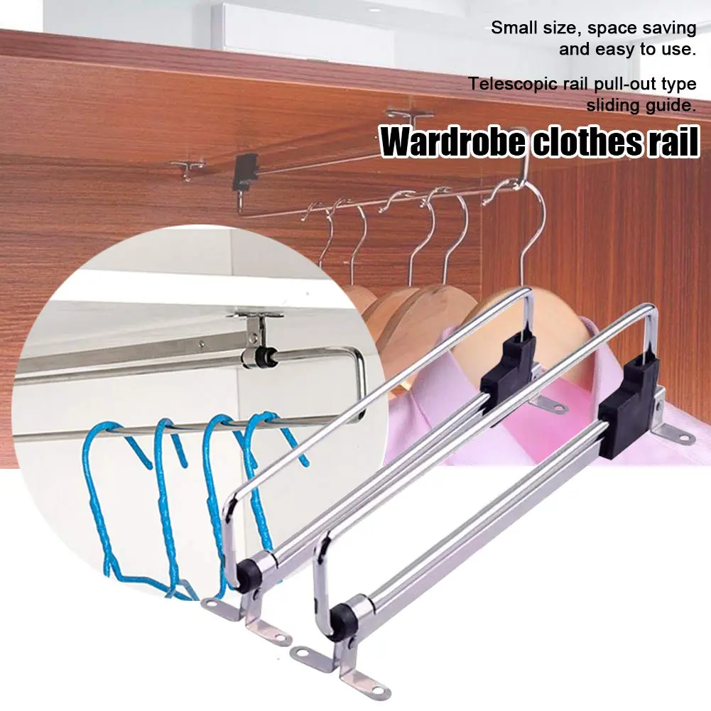 QOTSTEOS Heavy Duty Retractable Wardrobe Closet Pull Out Rod 30cm | Space-Saving Iron Organizer - view 7