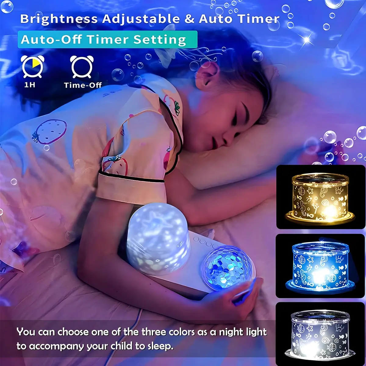 ONXE Ocean Kids Night Light Projector with 7 Films & Timer | 360° Rotating Jellyfish Lamp - view 3