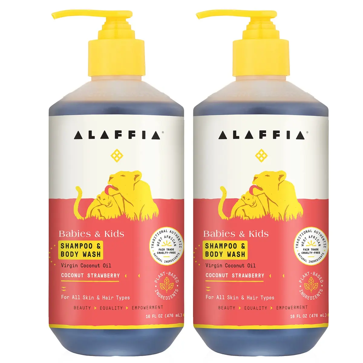 Alaffia Babies & Kids Shampoo & Body Wash, Coconut Strawberry 2-Pack, 16 Oz | Gentle, Plant-Based, Paraben & Sulfate Free - main product image