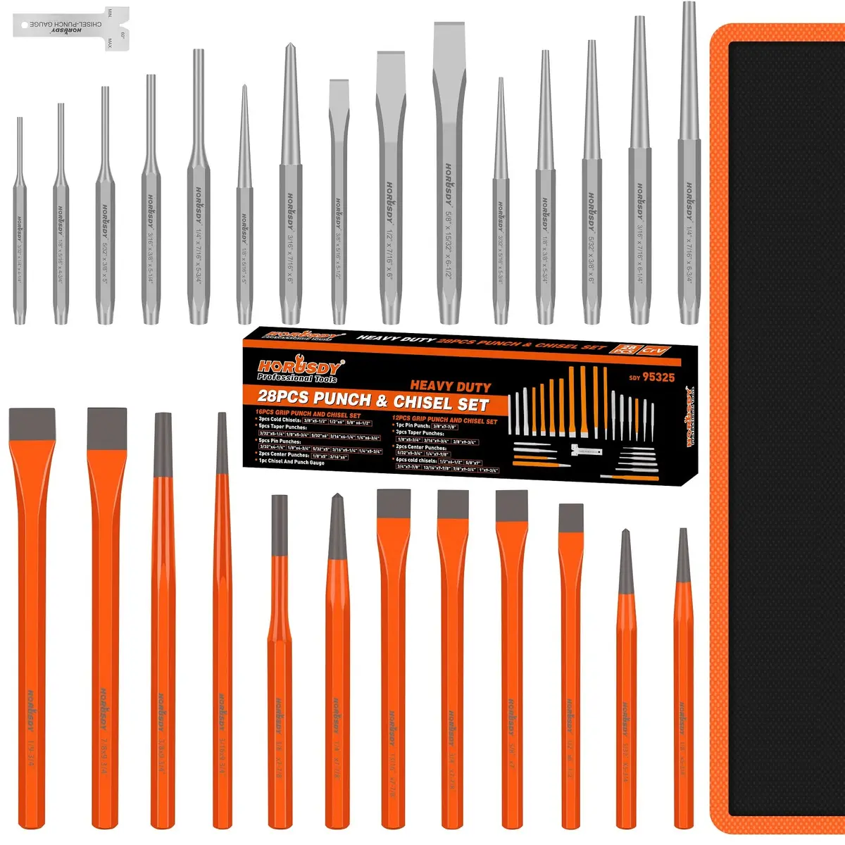 HORUSDY 28-Piece Heavy Duty Punch and Chisel Set | Chrome Vanadium Steel, 28 Tools, Storage Bag - main product image
