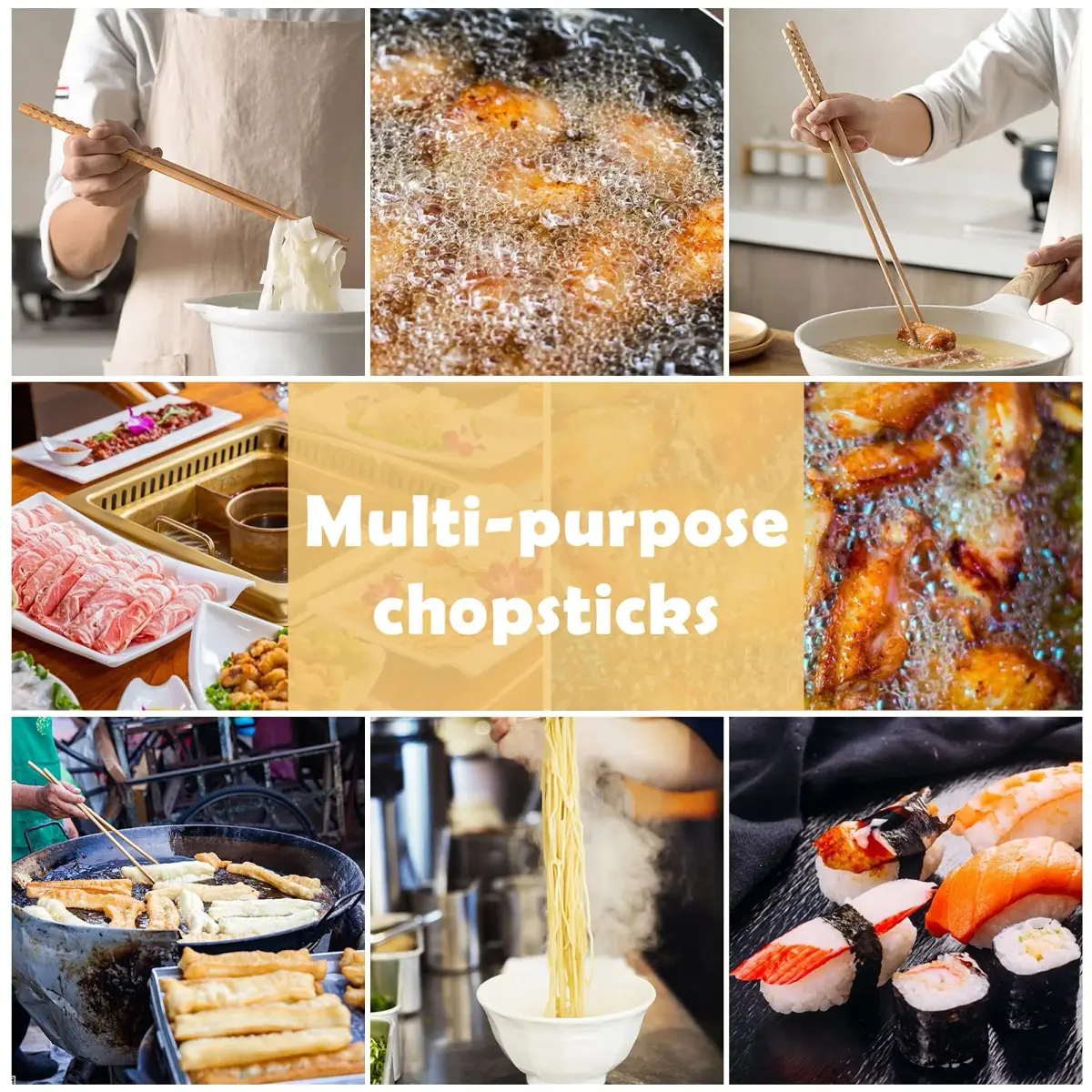 Rockhouse Beech Wood Cooking Chopsticks 42cm (16.5") | Anti-Slip Texture for Frying & Hotpot - view 6