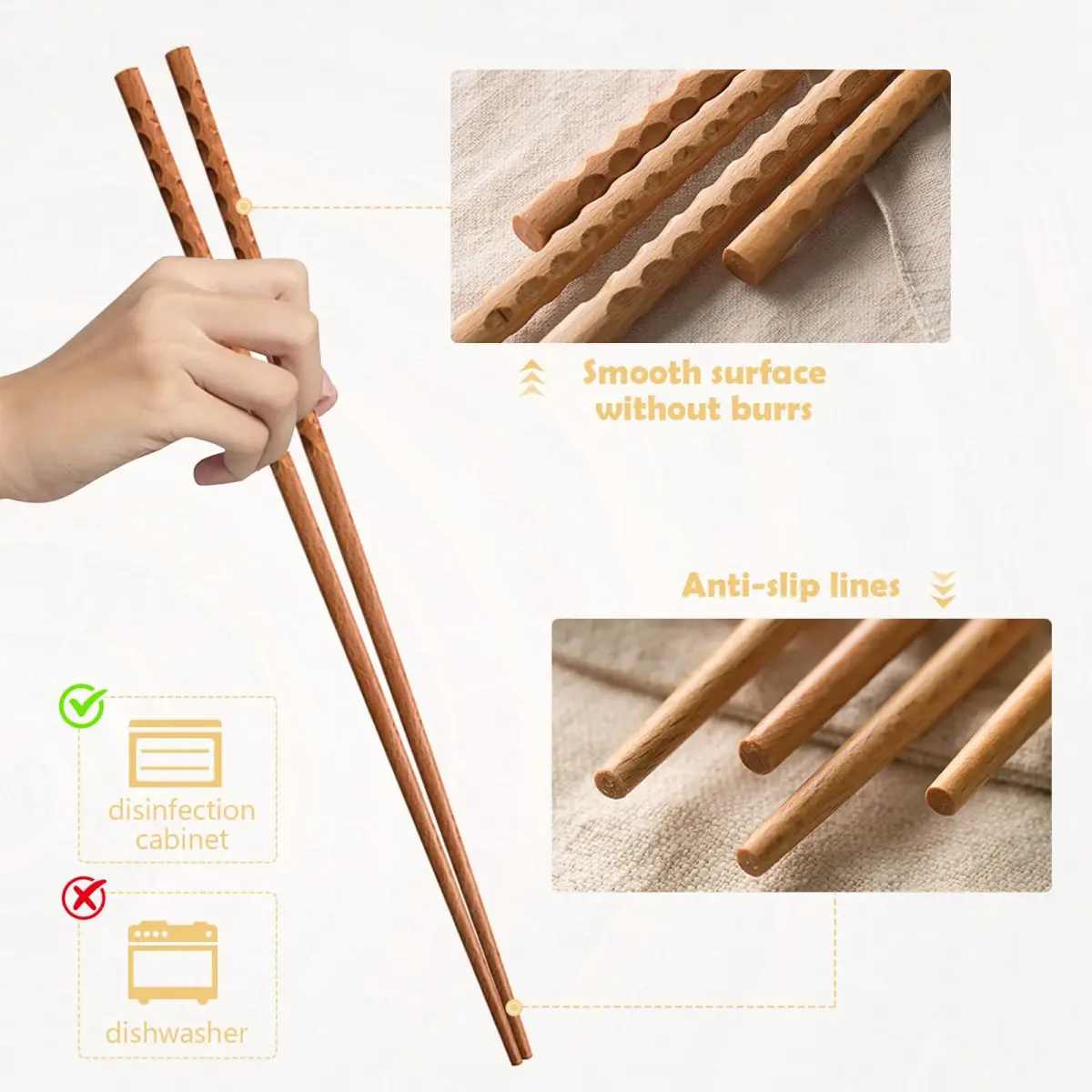 Rockhouse Beech Wood Cooking Chopsticks 42cm (16.5") | Anti-Slip Texture for Frying & Hotpot - view 2