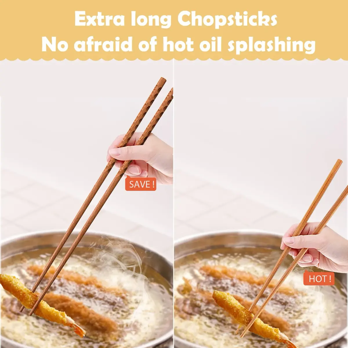 Rockhouse Beech Wood Cooking Chopsticks 42cm (16.5") | Anti-Slip Texture for Frying & Hotpot - view 3