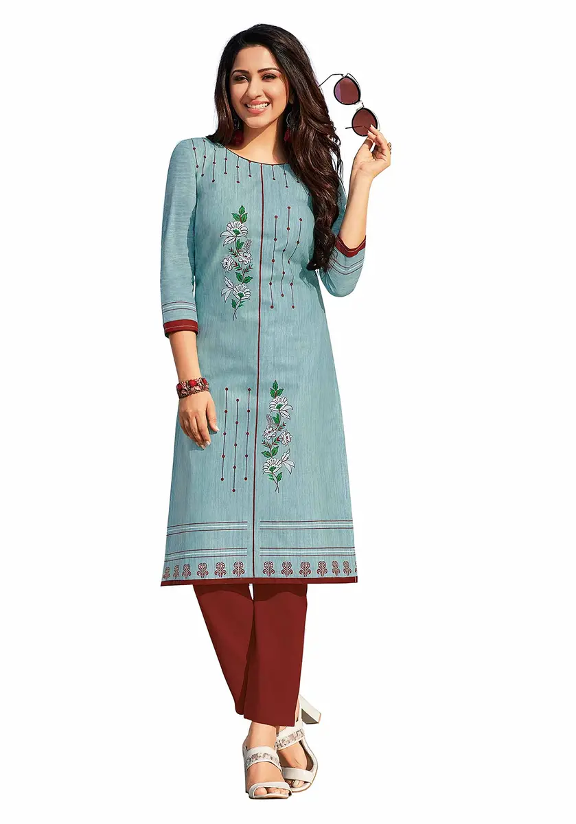 Miraan Women's Cotton Printed Kurti Medium Green | Knee Length 3/4 Sleeve - main product image