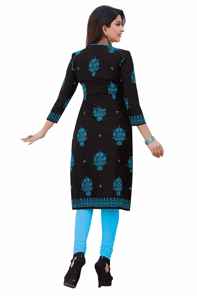 Miraan Women's Cotton Printed Kurti XX-Large Black | Knee Length 3/4 Sleeve - view 2