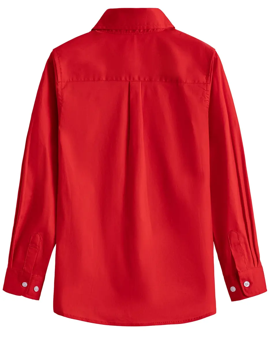 Aimehonpe Kids Boys Button Down Dress Shirt Long Sleeve Poplin Red 5-6 Years | Breathable Cotton with Bow Tie - view 2