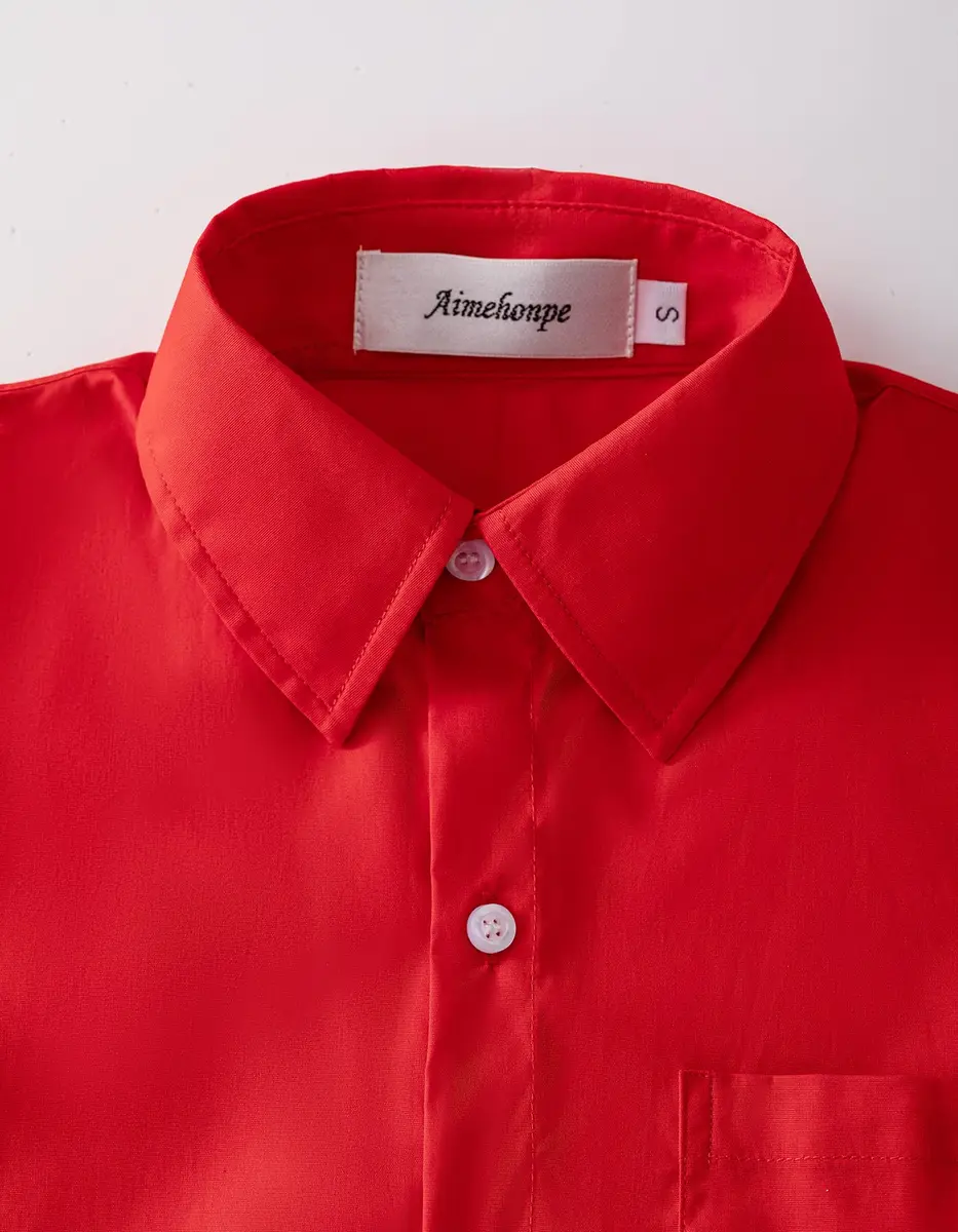 Aimehonpe Kids Boys Button Down Dress Shirt Long Sleeve Poplin Red 5-6 Years | Breathable Cotton with Bow Tie - view 3