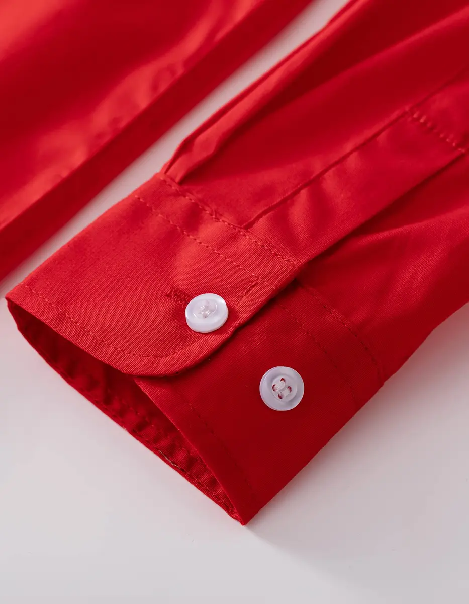 Aimehonpe Kids Boys Button Down Dress Shirt Long Sleeve Poplin Red 5-6 Years | Breathable Cotton with Bow Tie - view 4