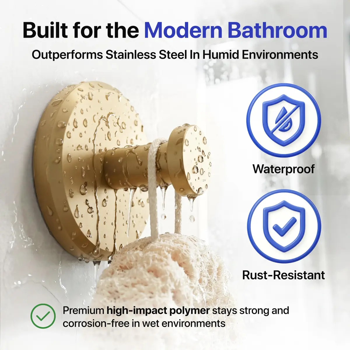 HOME SO Suction Cup Hooks for Shower & Bathroom Towel Holder 2-Pack Brushed Gold | Heavy Duty Vacuum Grip for Tile & Glass - view 3