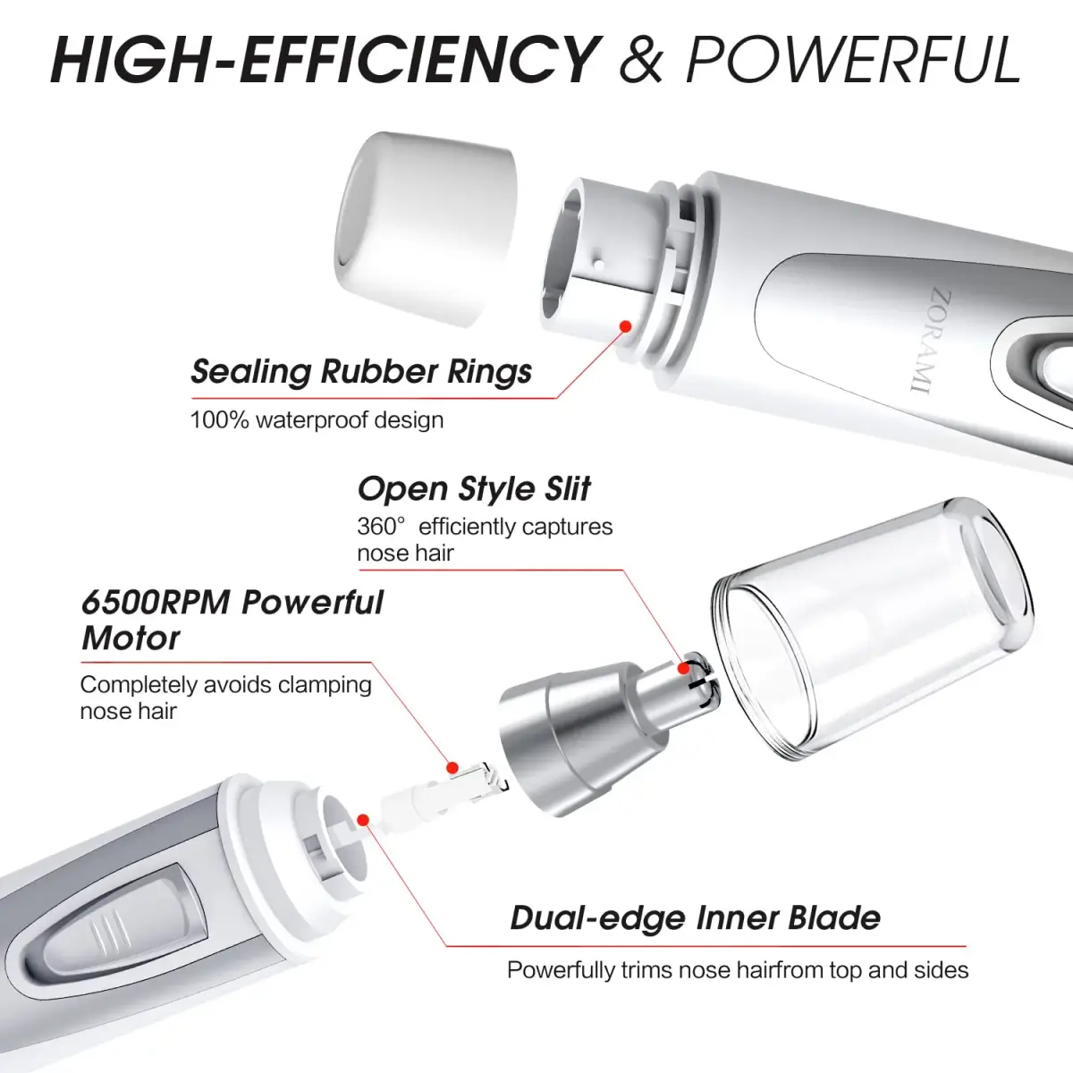ZORAMI Ear and Nose Hair Trimmer Clipper for Men Women | IPX7 Waterproof, Dual-Edge Blades - view 4