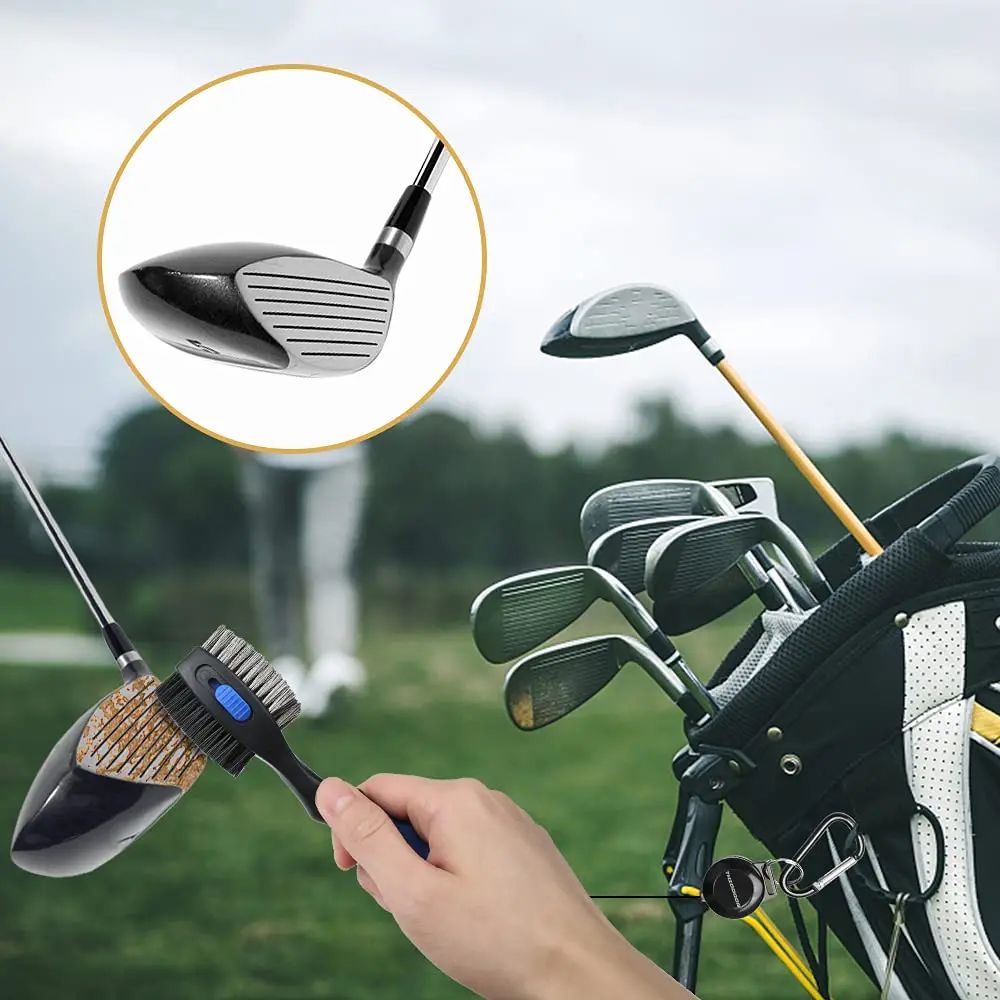 THIODOON Golf Club Brush and Groove Cleaner 2 Pack with 2 ft Retractable Zipline Carabiner, Oversized Brush Head, Black & Blue - view 7