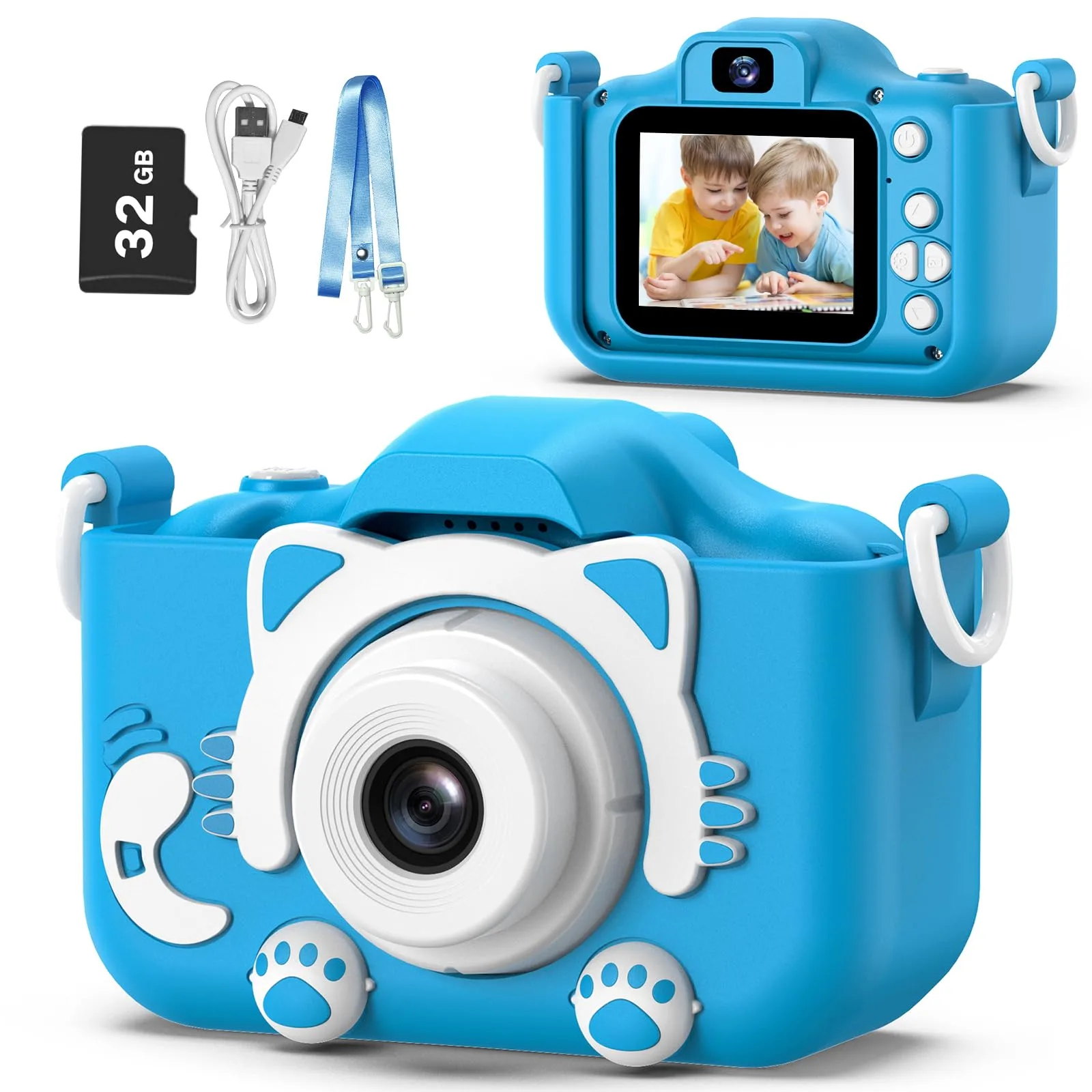 Goopow Kids Camera Toys for 3-8 Year Old Girls Boys, Children Digital Video Camcorder Camera with Cartoon Soft Cover, Best Chritmas Birthday Festival Gift for Kids - 32G SD Card Included - main product image