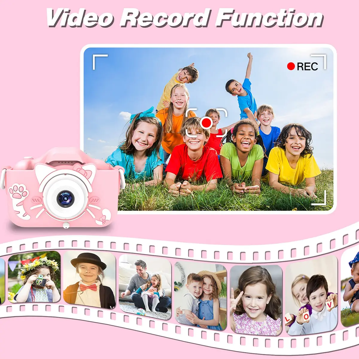 Goopow Kids Digital Camera Pink-Cat | 1080P HD Video, 8X Digital Zoom, 32GB SD Card Included - view 6