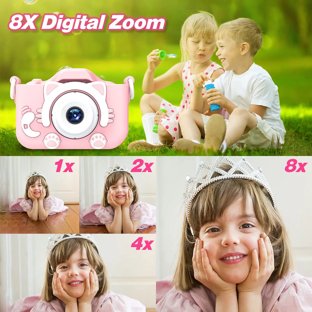 Goopow Kids Digital Camera Pink-Cat | 1080P HD Video, 8X Digital Zoom, 32GB SD Card Included - view 7