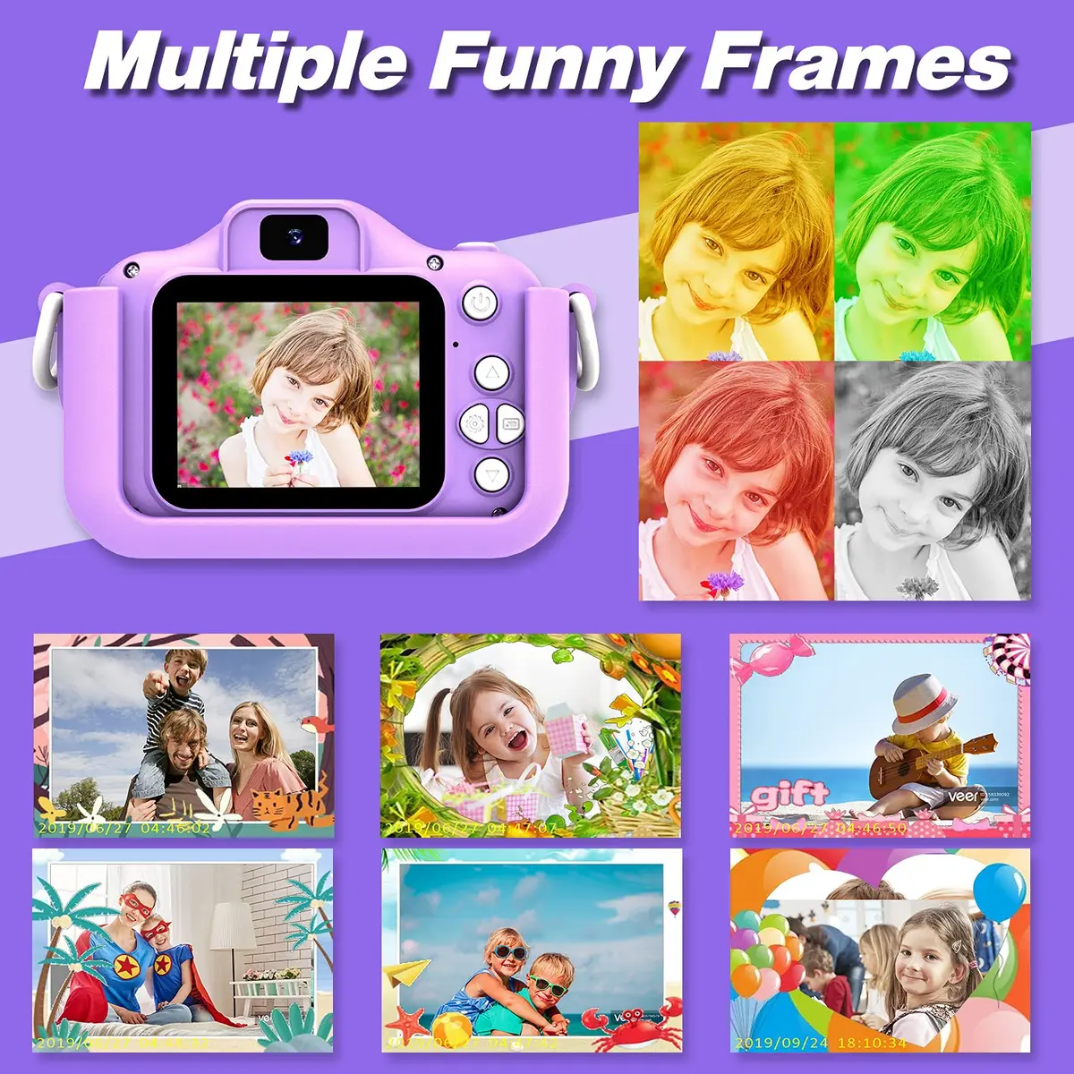 Goopow Kids Digital Camera Purple-Cat | 12MP (1440x1080) HD Video, 8x Digital Zoom, 2" LCD Screen, 32GB Card Included - view 5