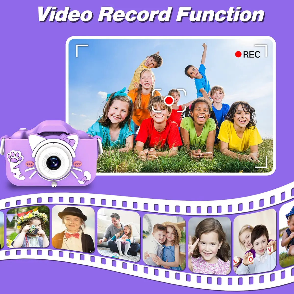 Goopow Kids Digital Camera Purple-Cat | 12MP (1440x1080) HD Video, 8x Digital Zoom, 2" LCD Screen, 32GB Card Included - view 6