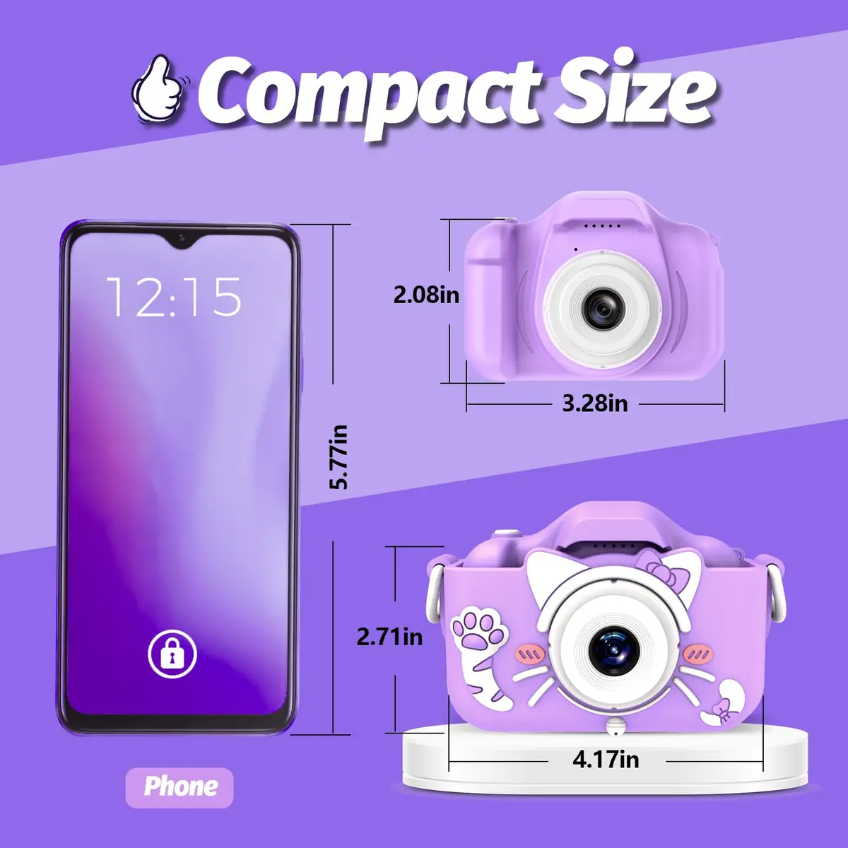 Goopow Kids Digital Camera Purple-Cat | 12MP (1440x1080) HD Video, 8x Digital Zoom, 2" LCD Screen, 32GB Card Included - view 2