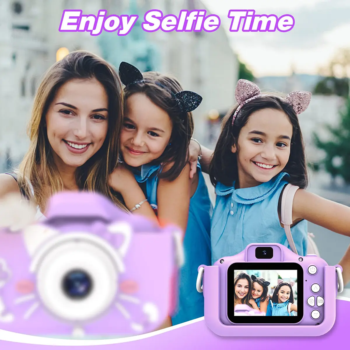 Goopow Kids Digital Camera Purple-Cat | 12MP (1440x1080) HD Video, 8x Digital Zoom, 2" LCD Screen, 32GB Card Included - view 4