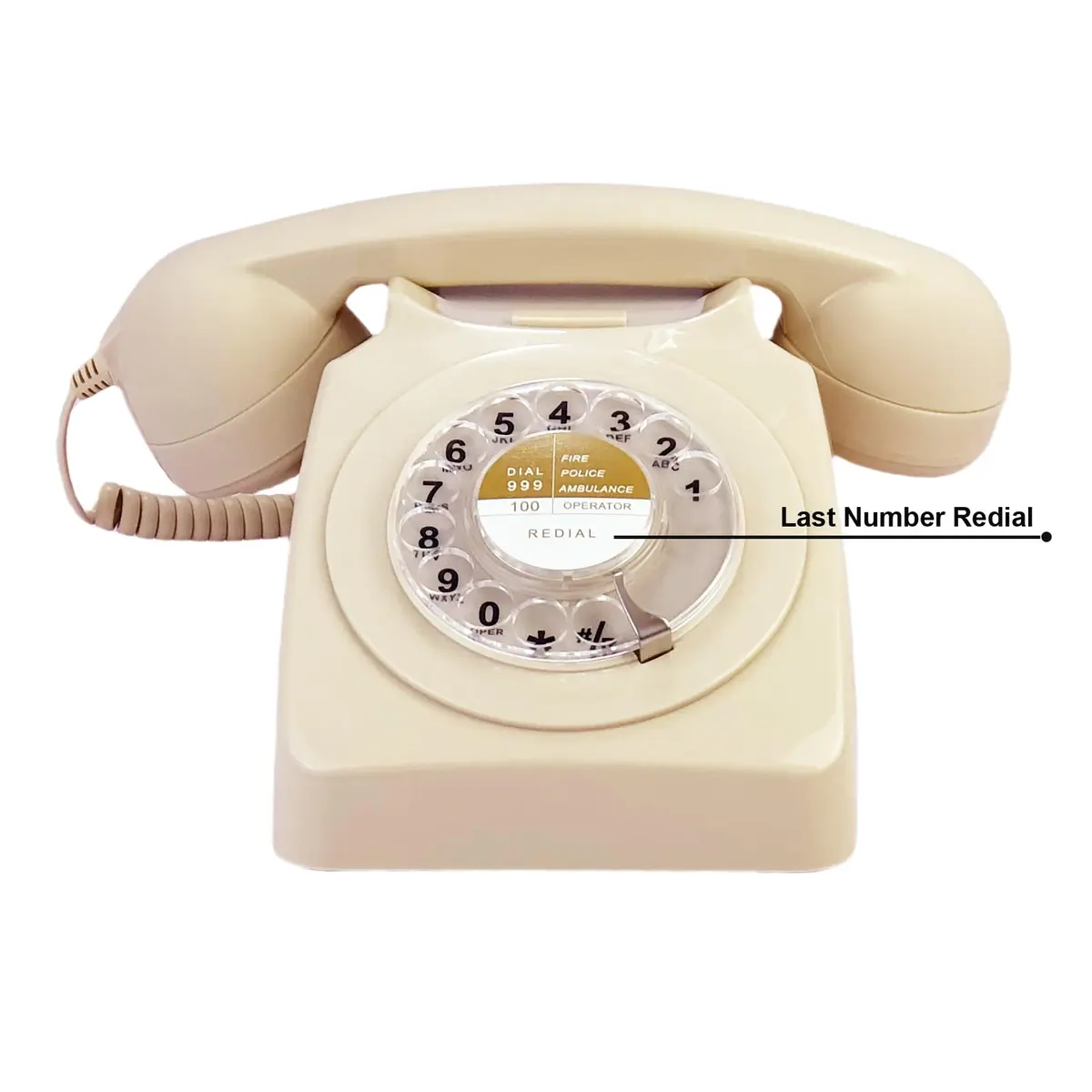 Benotek Retro Rotary Dial Telephone Ivory | Classic 1980s European Style Wired Landline Phone - view 2