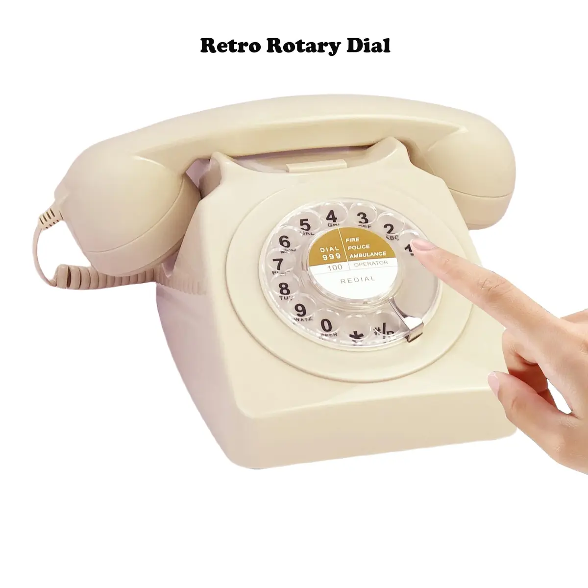 Benotek Retro Rotary Dial Telephone Ivory | Classic 1980s European Style Wired Landline Phone - view 3