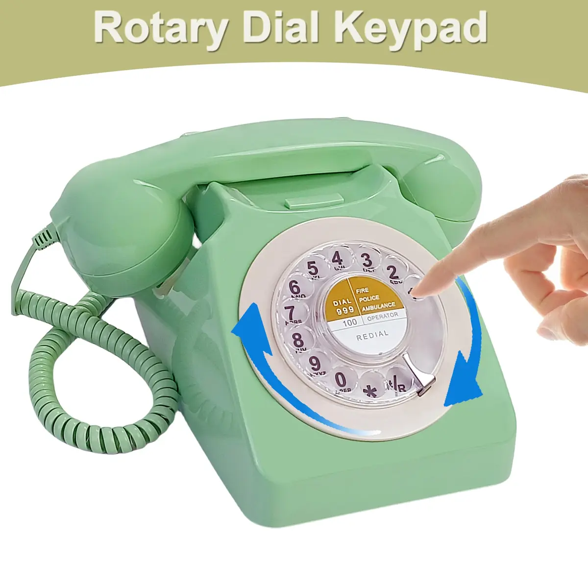 Benotek Vintage Retro Rotary Dial Landline Phone | Classic 1980s European Style, Bright Colors, Durable, Plug & Play, Ideal for Home & Office - view 4