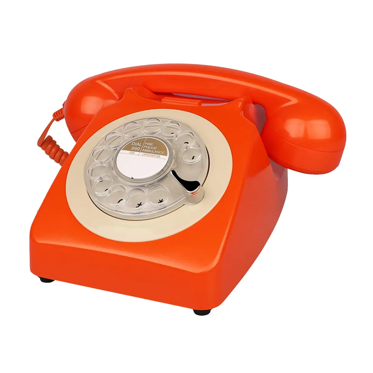Benotek Rotary Dial Telephone Classic Metal Bell, 20.9cm (8.2in) Orange | Plug-and-Play Landline Phone with Redial - main product image