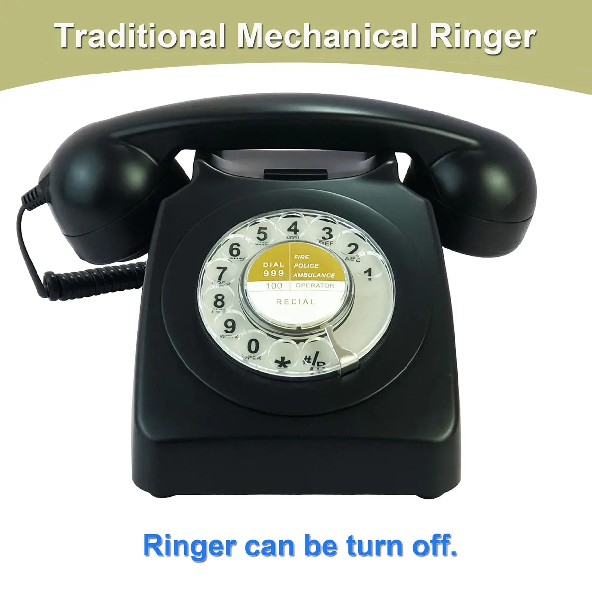 Benotek Black Rotary Dial Landline Phone 25cm (10in) | Classic 1980s Retro Style - view 3