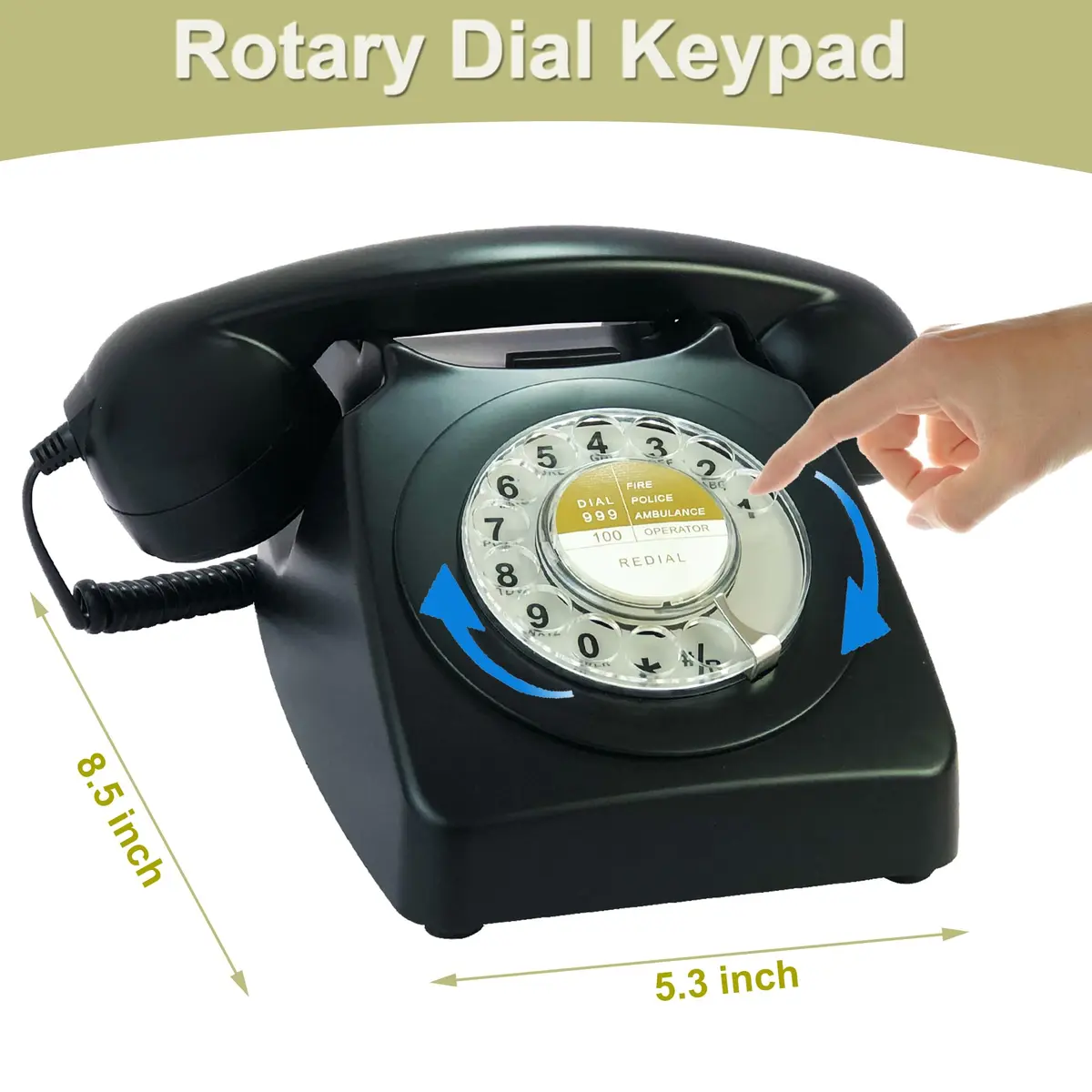 Benotek Black Rotary Dial Landline Phone 25cm (10in) | Classic 1980s Retro Style - view 4