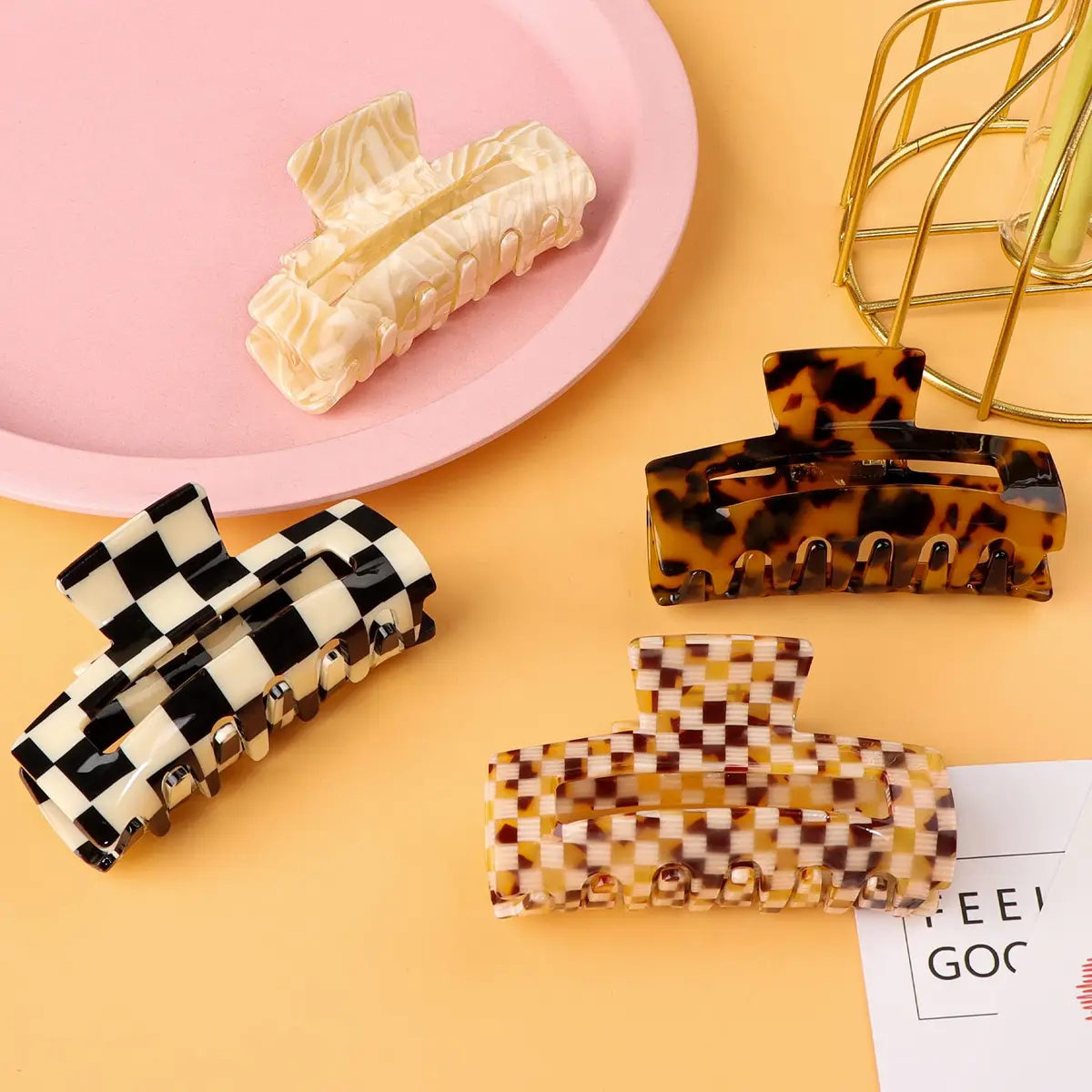 Magicsky Checkered Hair Claw Clips for Women Thick & Thin Hair, 4 Pack | Elegant & Durable - view 5