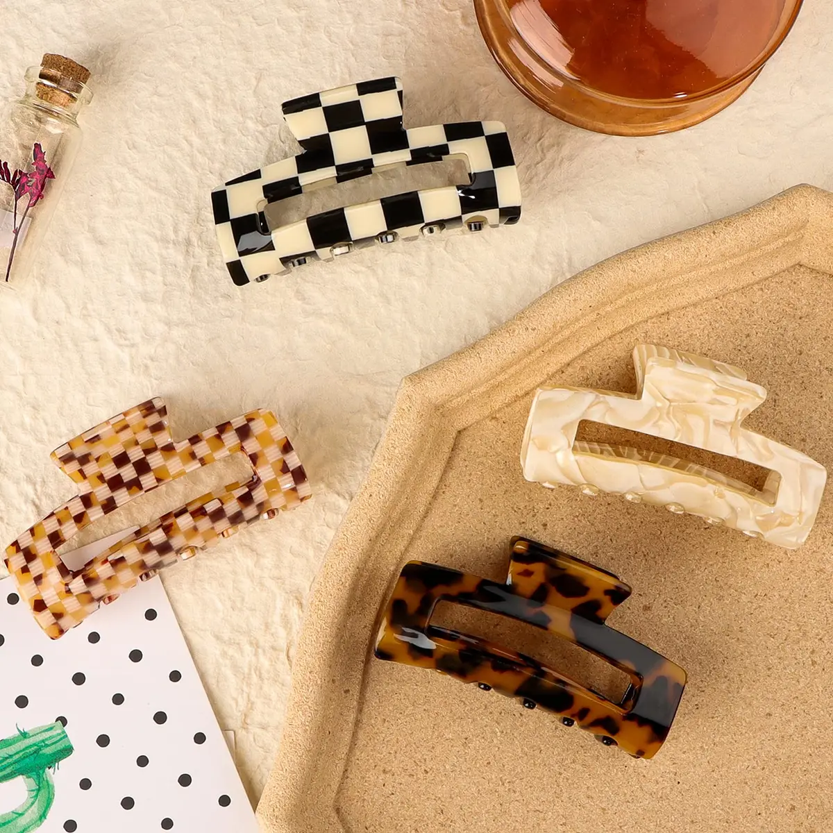 Magicsky Checkered Hair Claw Clips for Women Thick & Thin Hair, 4 Pack | Elegant & Durable - view 6