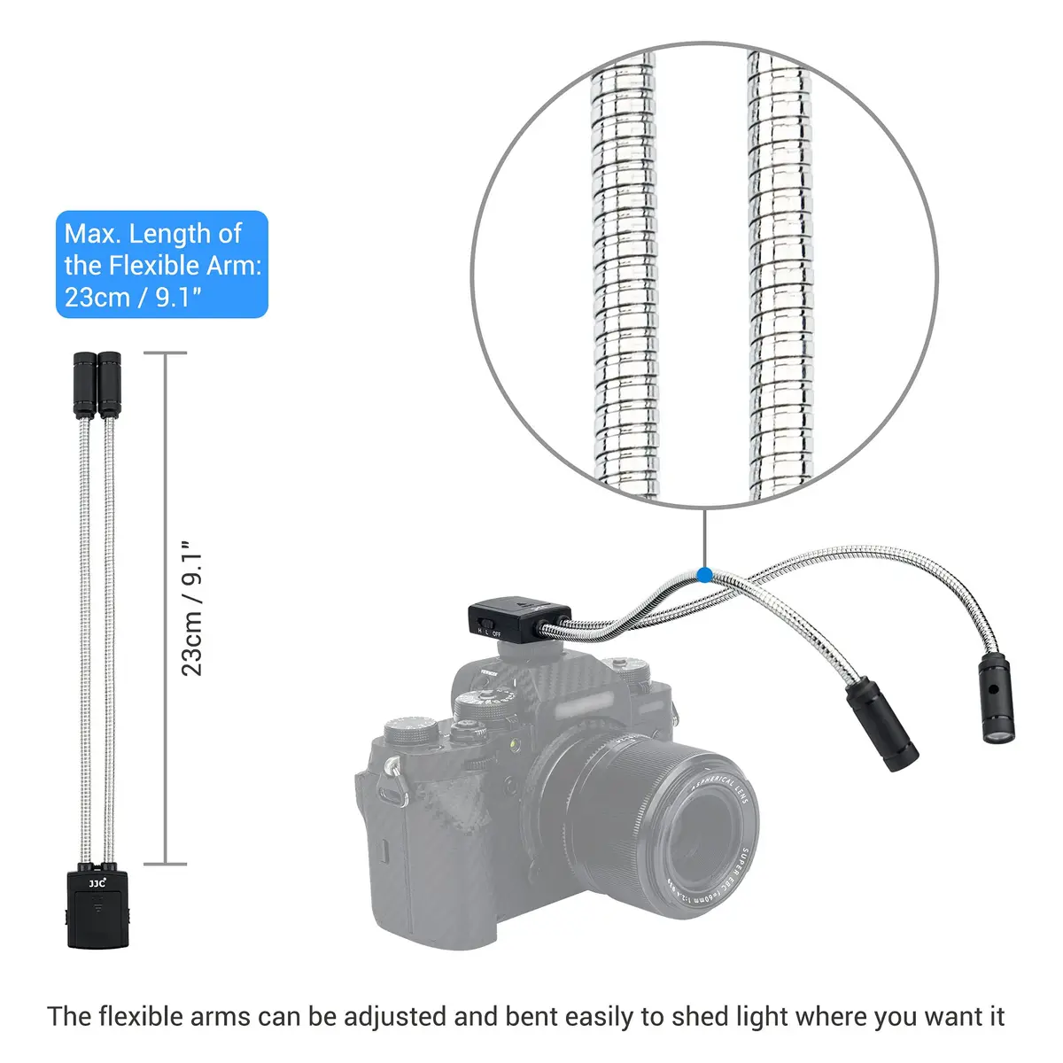 JJC 10" Long Portable Shoe-Mount LED Macro Arm Light | 26cm (10") Total Length, 23cm (9.1") Flexible Arm - view 5