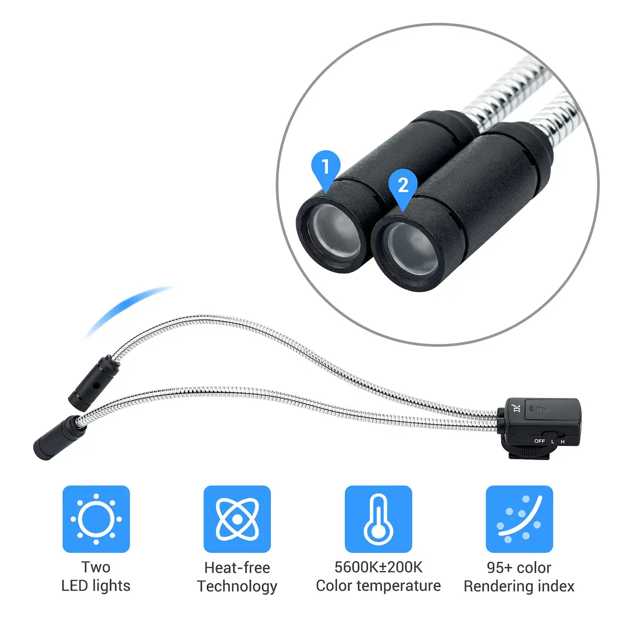 JJC 10" Long Portable Shoe-Mount LED Macro Arm Light | 26cm (10") Total Length, 23cm (9.1") Flexible Arm - view 4