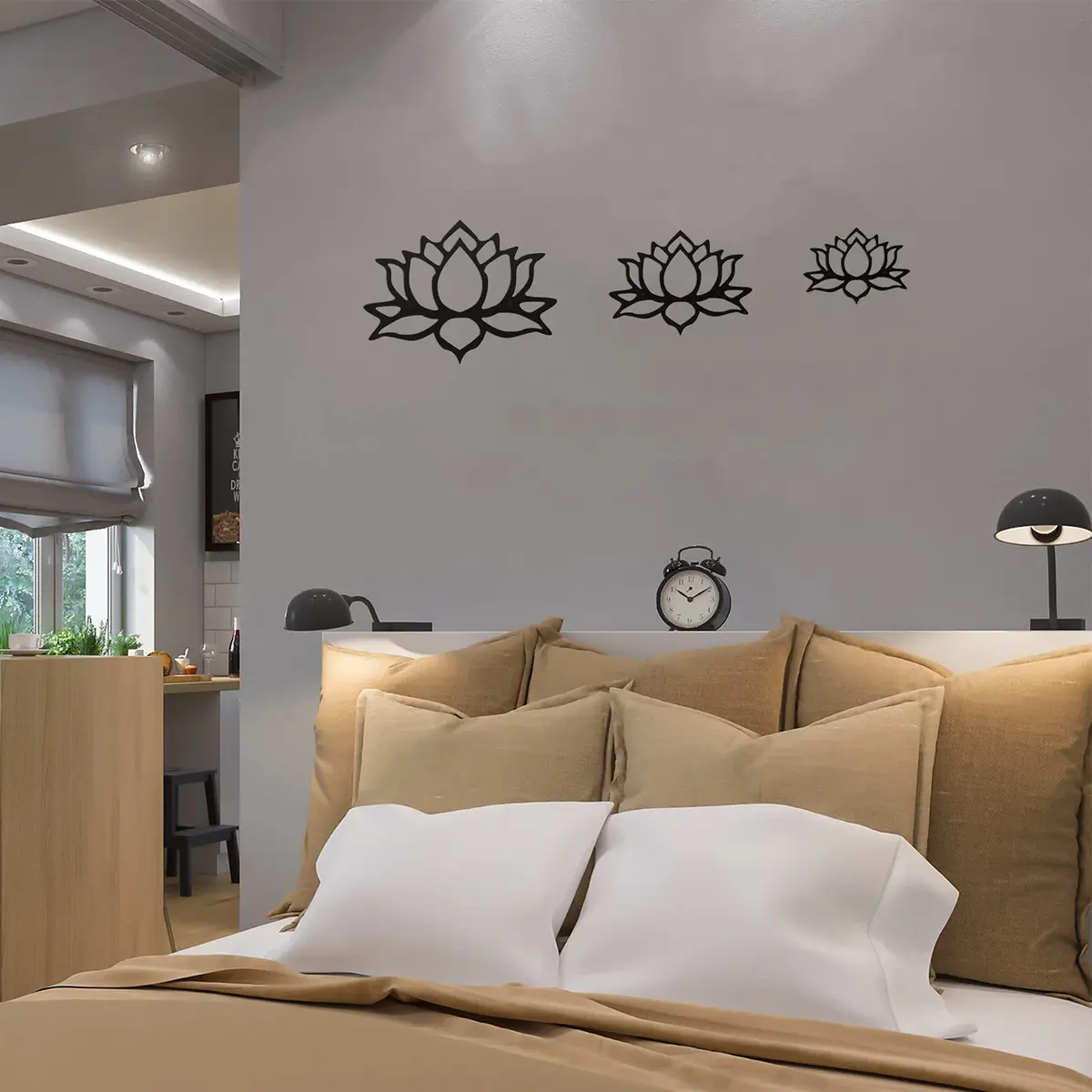 Ferraycle Black Metal Lotus Flower Wall Decor Set | 30 cm (11.8 inch) Diameter - view 5
