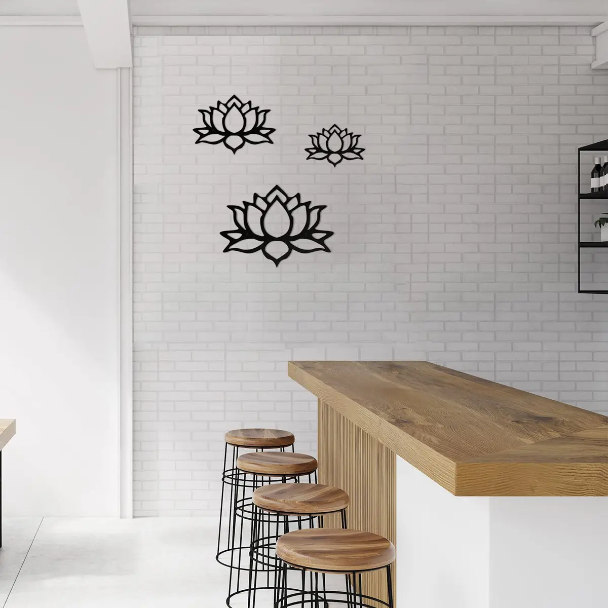 Ferraycle Black Metal Lotus Flower Wall Decor Set | 30 cm (11.8 inch) Diameter - view 6