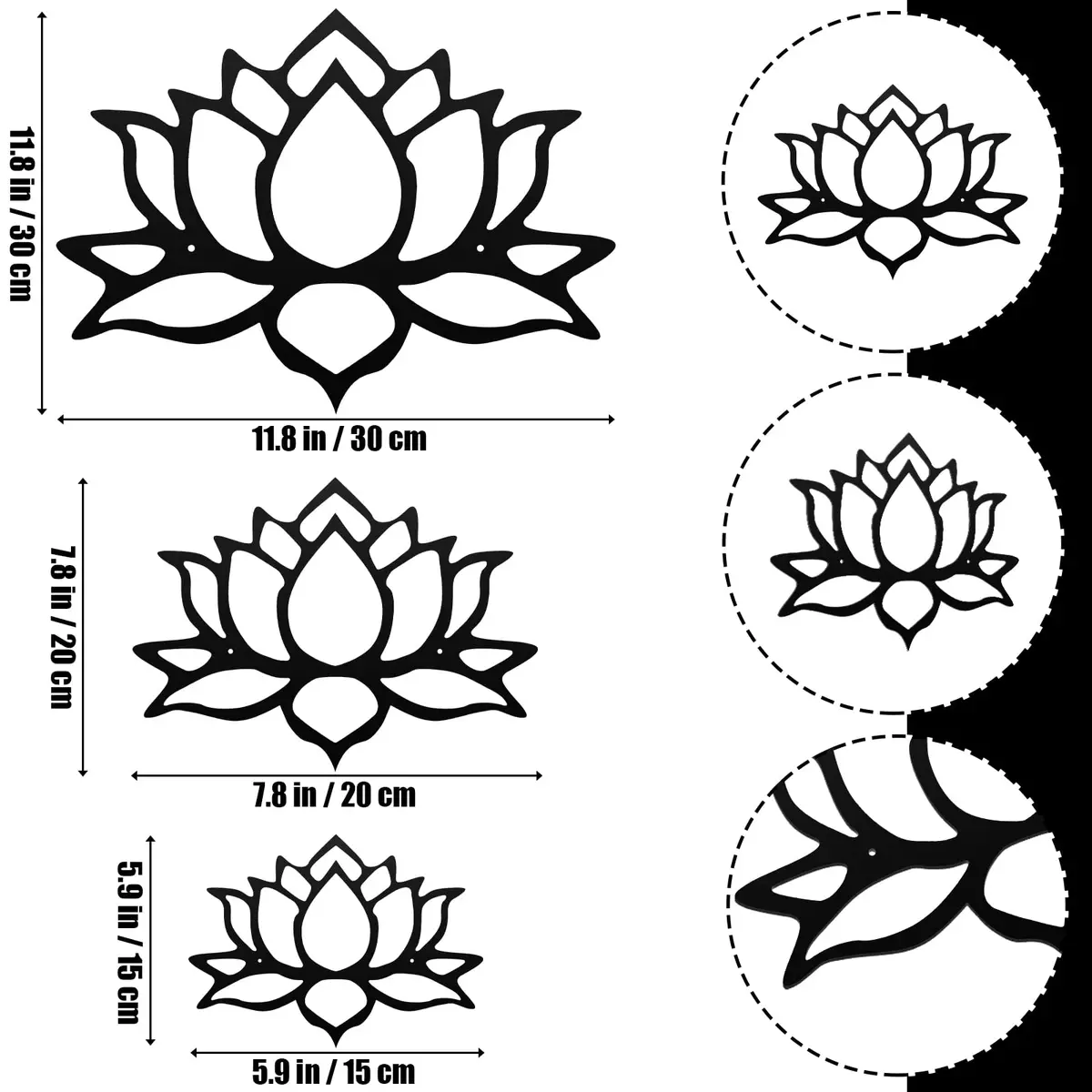 Ferraycle Black Metal Lotus Flower Wall Decor Set | 30 cm (11.8 inch) Diameter - view 3