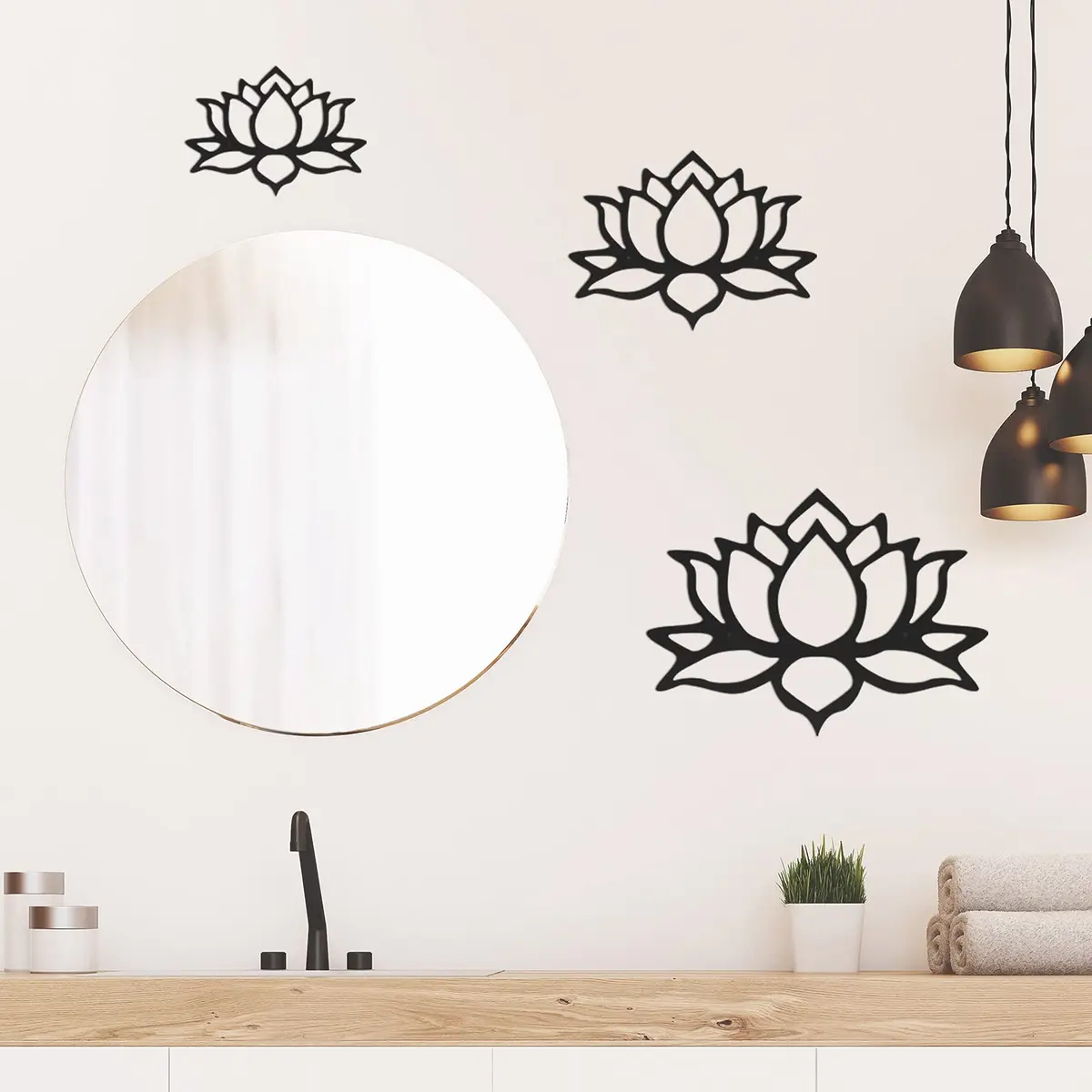Ferraycle Black Metal Lotus Flower Wall Decor Set | 30 cm (11.8 inch) Diameter - view 4