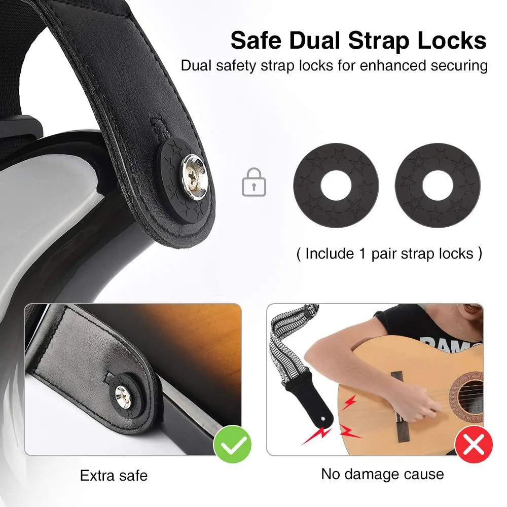 LEKATO 3" Wide Memory Foam Bass Guitar Strap 127-155cm (50"-61") | Padded, Adjustable, Pick Holder & Strap Locks - view 6