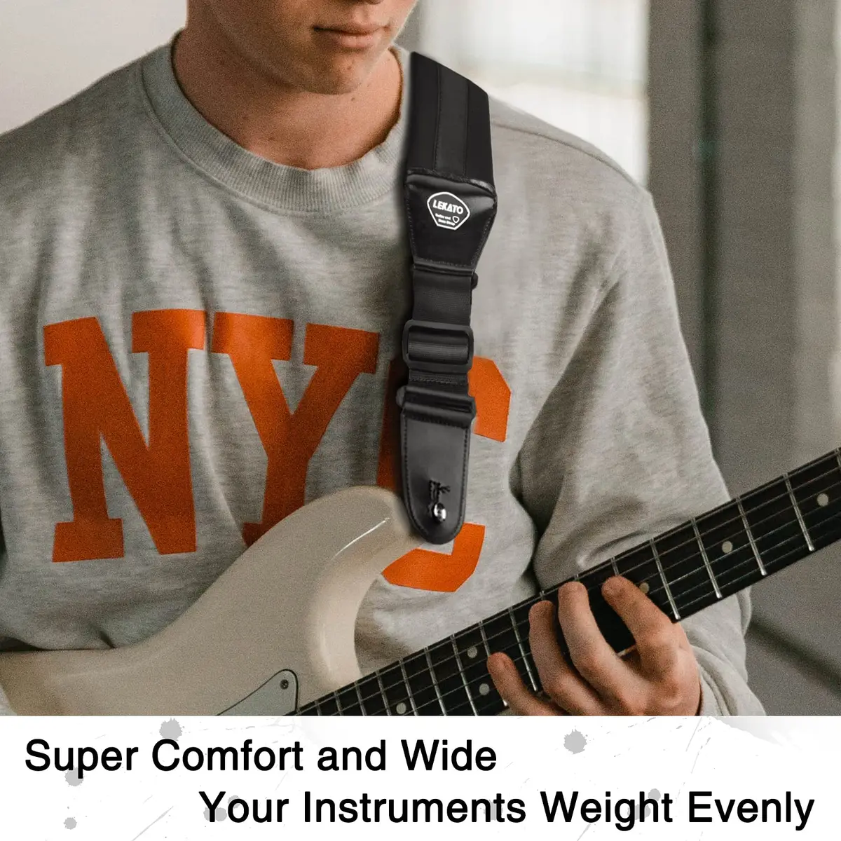 LEKATO 3" Wide Memory Foam Bass Guitar Strap 127-155cm (50"-61") | Padded, Adjustable, Pick Holder & Strap Locks - view 7