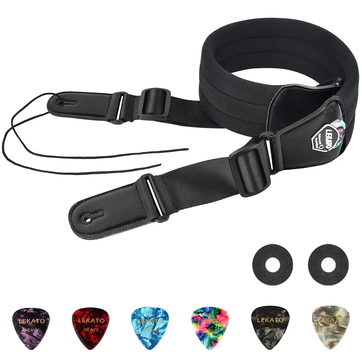 LEKATO 3" Wide Memory Foam Bass Guitar Strap 127-155cm (50"-61") | Padded, Adjustable, Pick Holder & Strap Locks - view 9