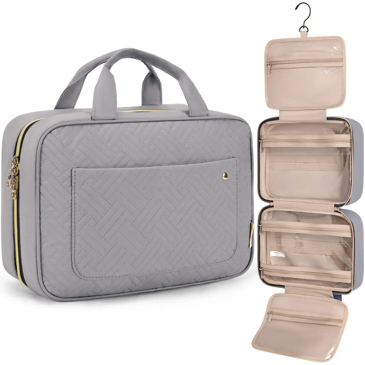 BAGSMART Water-Resistant Toiletry Bag with Hanging Hook, Large Grey Travel Organizer for Accessories & Full-Size Toiletries - main product image