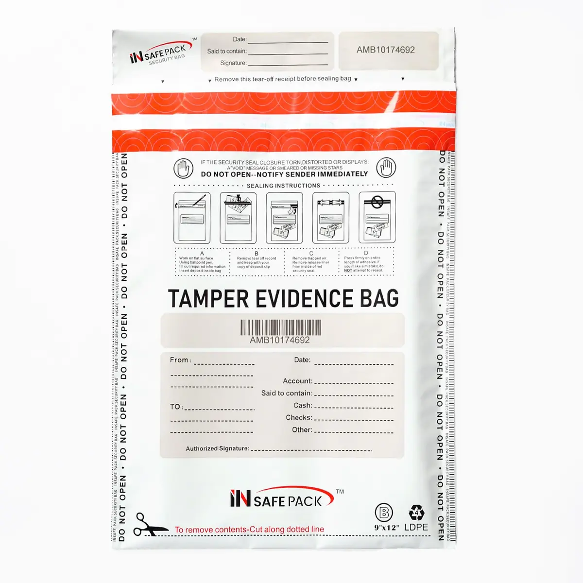IN SAFE PACK 9"x12" Tamper Evident Deposit Bags (100 Count) | High Security Self-Seal Plastic Bags - main product image