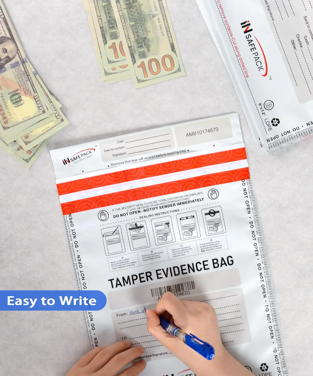 IN SAFE PACK 9"x12" Tamper Evident Deposit Bags (100 Count) | High Security Self-Seal Plastic Bags - view 5
