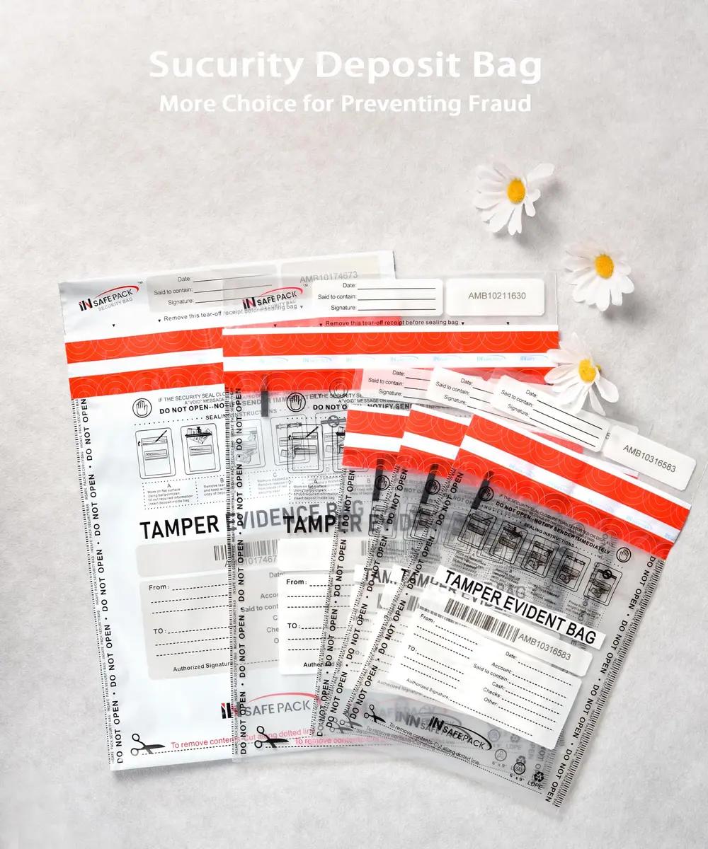 IN SAFE PACK 9"x12" Tamper Evident Deposit Bags (100 Count) | High Security Self-Seal Plastic Bags - view 6
