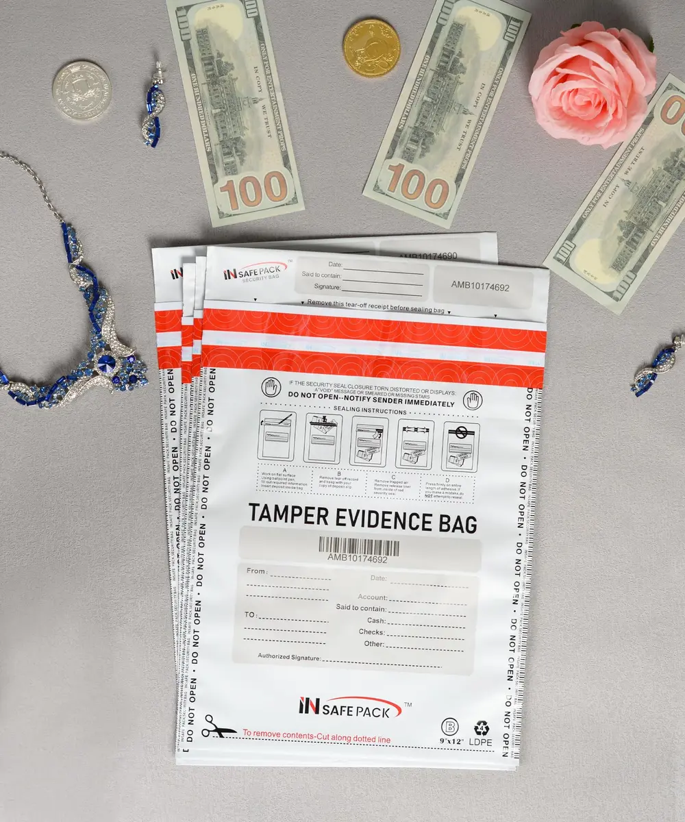 IN SAFE PACK 9"x12" Tamper Evident Deposit Bags (100 Count) | High Security Self-Seal Plastic Bags - view 7