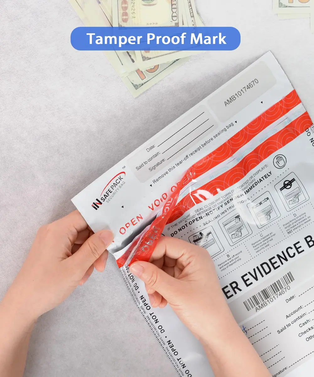 IN SAFE PACK 9"x12" Tamper Evident Deposit Bags (100 Count) | High Security Self-Seal Plastic Bags - view 4